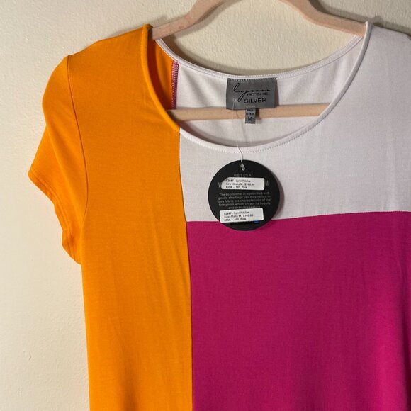 🔥 Lynne Richie Silver | Pink/Orange/White Color Block Swing Dress Medium - Picture 2 of 5
